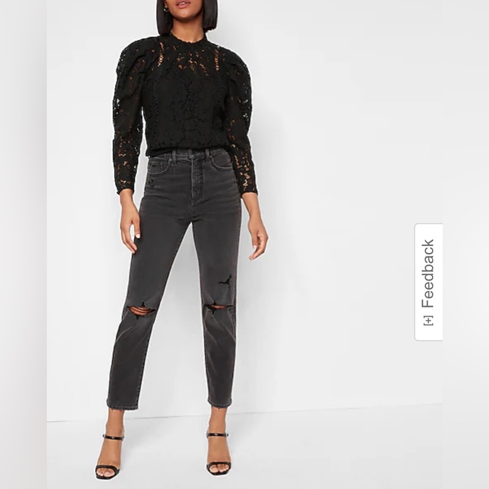 Express Women’s Black Medium‎ Whimsygoth Dark Romance Lace Puff Sleeve Top